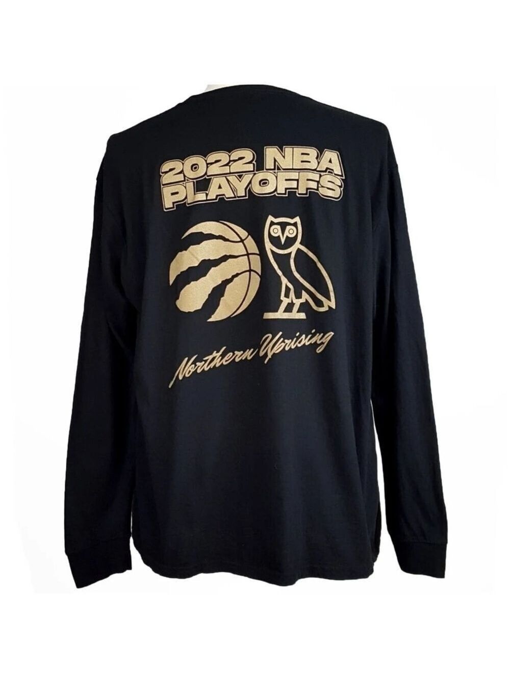 OVO Drake X Raptors 2022 Playoffs Official T Shirt Long Sleeve Black Gold - Picture 2 of 6